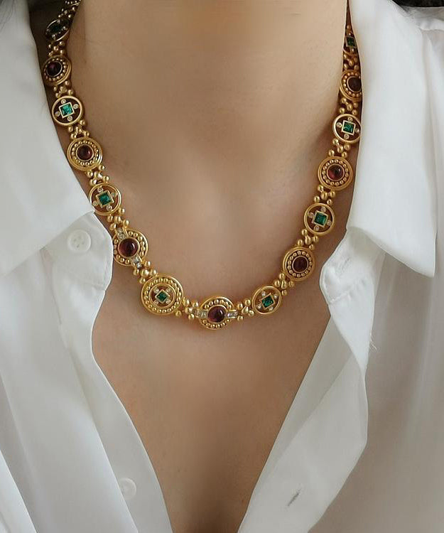 Classy Gold Copper Overgild Hollow Out Coloured Glaze Collar Necklace Gh1008