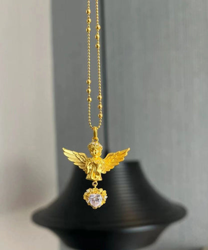 Classy Gold Sterling Silver Overgild Zircon Love Angel Pendant Necklace Yi032