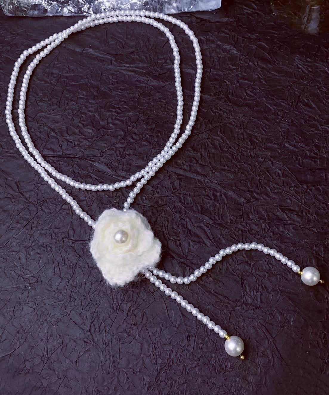 Classy White Alloy Pearl Sweater Lariat Necklace