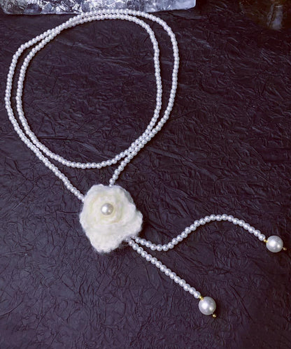 Classy White Alloy Pearl Sweater Lariat Necklace