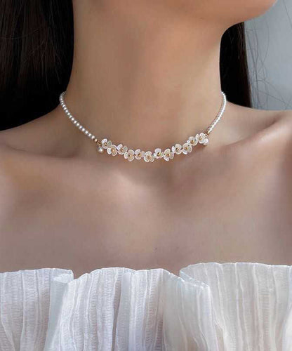 Classy White Alloy Pear Gratuated Bead Necklace