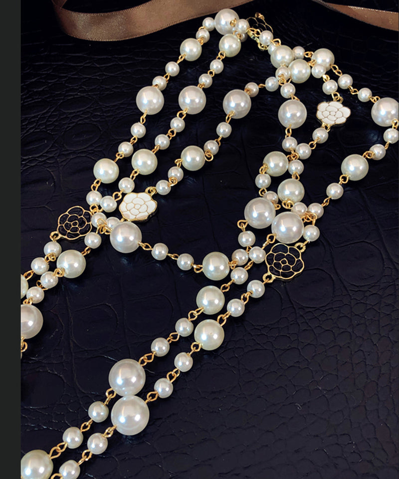 Classy White Alloy Pearl Beading Sweaters Gratuated Bead Necklace