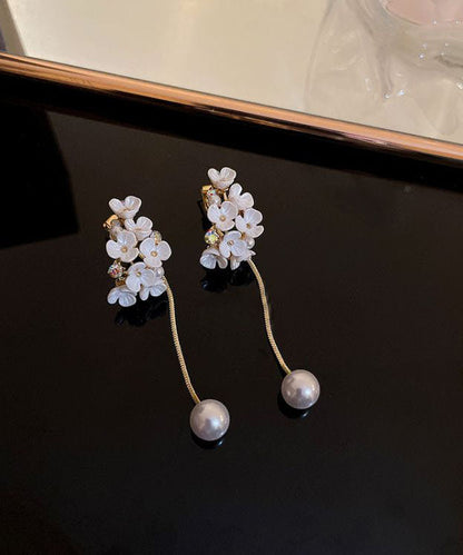 Classy White Overgild Zircon Pearl Tassle Drop Earrings Tw1012