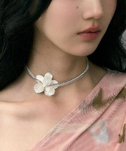 Classy White Stainless Steel Pearl Shell Multi Layer Gratuated Bead Necklace