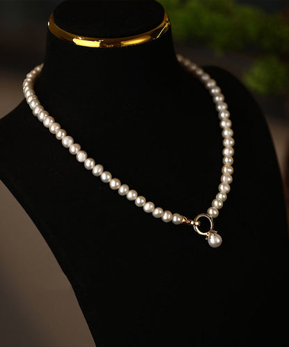 Classy White Sterling Silver Alloy Pearl Beading Pendant Necklace Wf021
