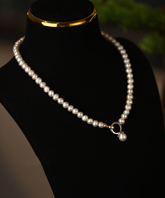 Classy White Sterling Silver Alloy Pearl Beading Pendant Necklace Wf021