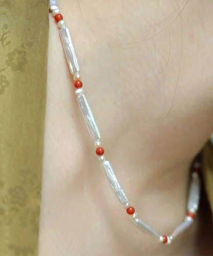 Classy White Sterling Silver Overgild Pearl Agate Princess Necklace Ii017