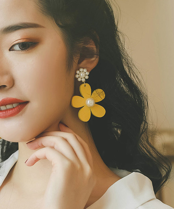 Classy Yellow Daisy Pearl Drop Earrings Ly1806