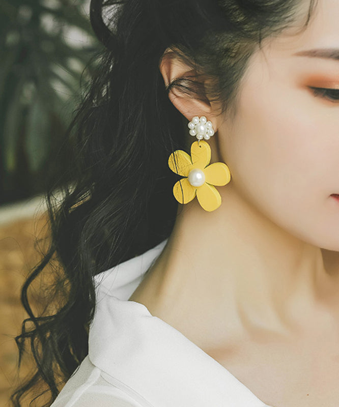 Classy Yellow Daisy Pearl Drop Earrings Ly1806