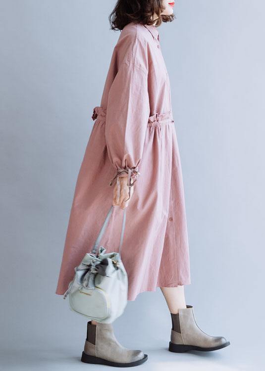 Classy Pink Clothes for Drawstring Lapel Fall Coats