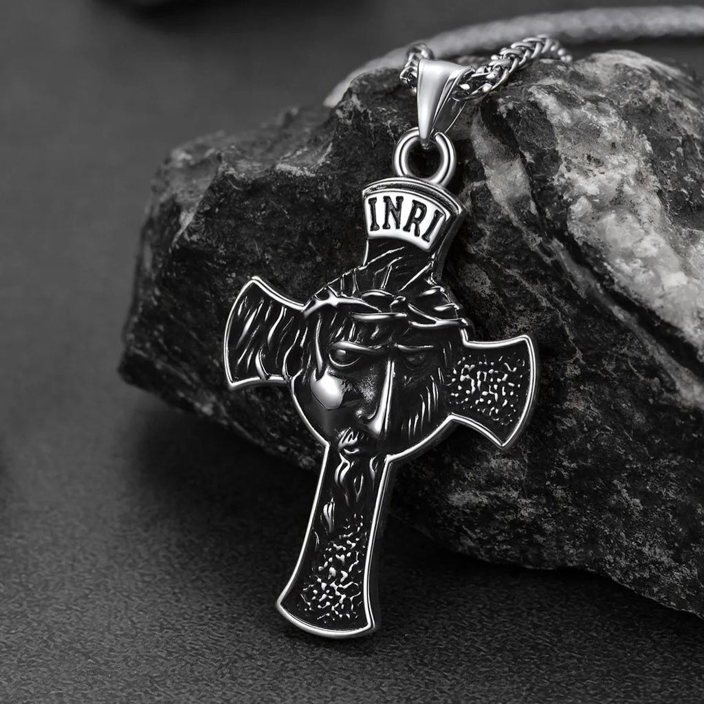 Flash Christian Christ Jesus Face Crucifix Cross Pendant Necklace