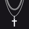 Cuban Chain & Cross Pendant Layered Necklaces Set for