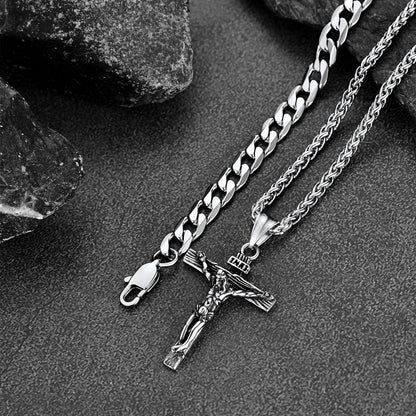 Gift for Jesus Cross & Cuban Chain Layered Necklace Set Birthday Gift
