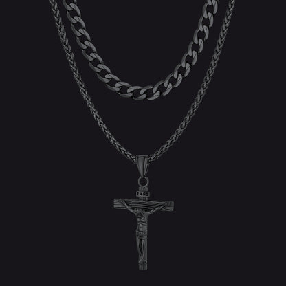 Gift for Jesus Cross & Cuban Chain Layered Necklace Set Birthday Gift
