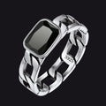 S925 Silver Cuban Link Chain Band Ring With Cubic Zirconia