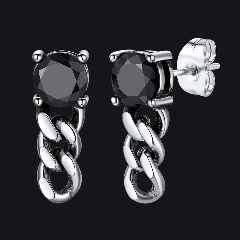 Black Cubic Zirconia Chain Link Dangle Stud Earrings for
