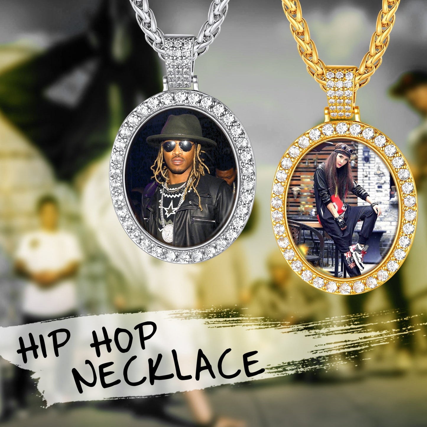 Customized Oval Memorial Circle Picture Necklace With Photo for