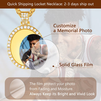 Customized Oval Memorial Circle Picture Necklace With Photo for