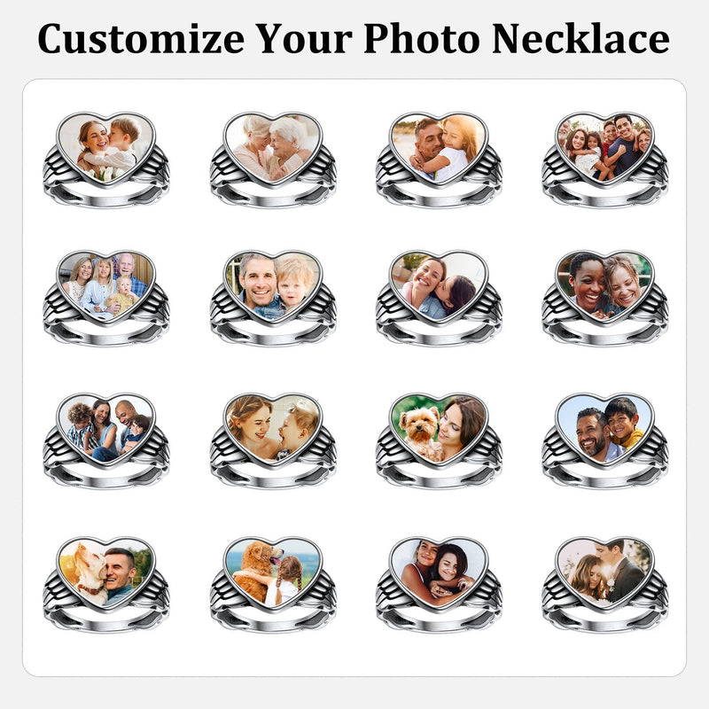 Personalized Photo Heart Angel Wing Ring With Picture for