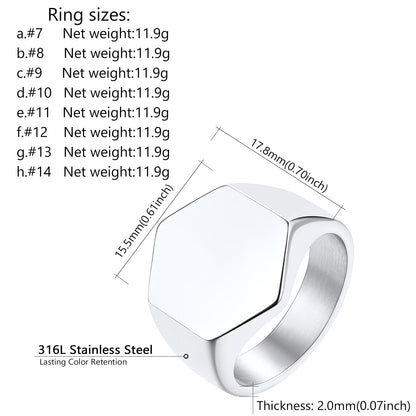 Custom Text Stainless Steel Hexagon Signet Ring Gift for Dad