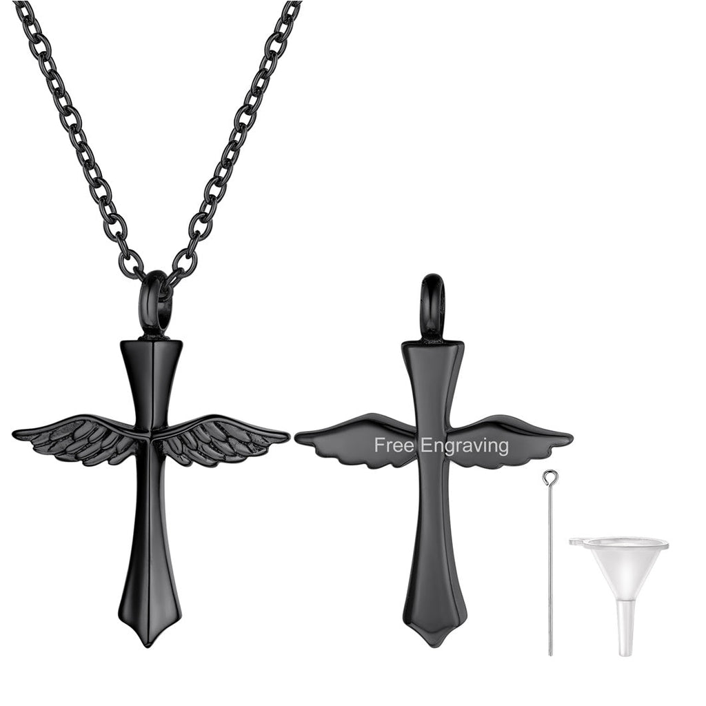 Custom Cremation Wings Cross Urn Ashes Pendant Necklace for