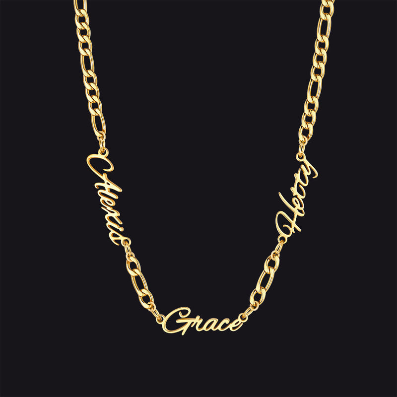 Customized Name Necklace With 3mm Width Figaro Chain , Father's Day Gifts