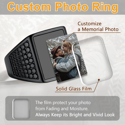 Customized Photo Ring Square Engraved Signet Ring for