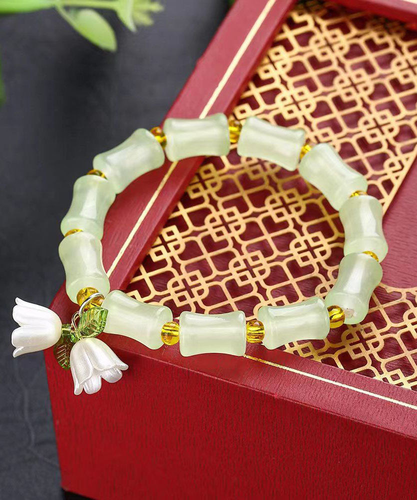 Green Alloy Jade Bamboo Join Lily of the Valley Charm Bracelet