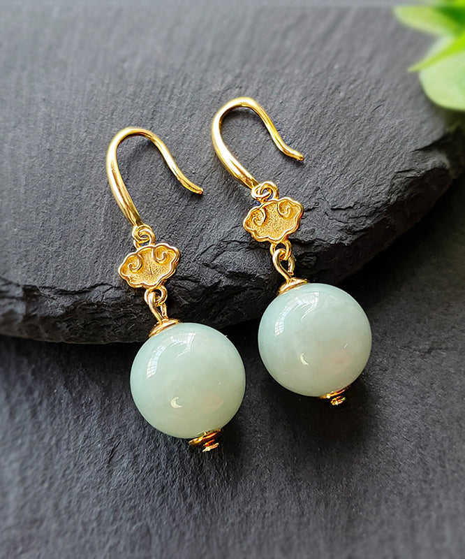Light Green Sterling Silver Overgild Jade Drop Earrings Gh1088