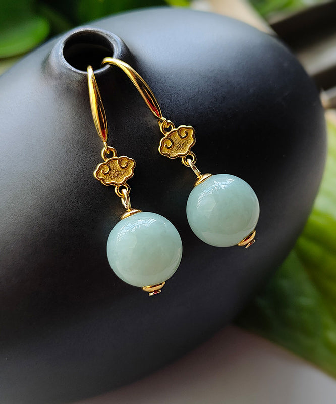Light Green Sterling Silver Overgild Jade Drop Earrings Gh1088