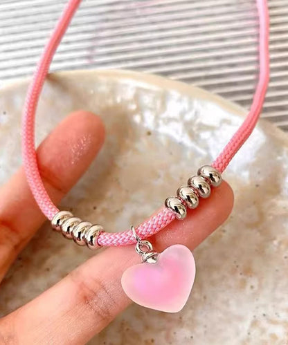 Pink Handmade Weaving Love Pendant Necklace Ra037