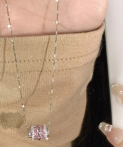 Pink Sterling Silver Zircon Princess Necklace