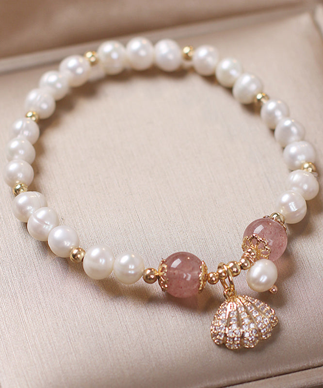 Red Alloy Zircon Pearl Shell Charm Bracelet