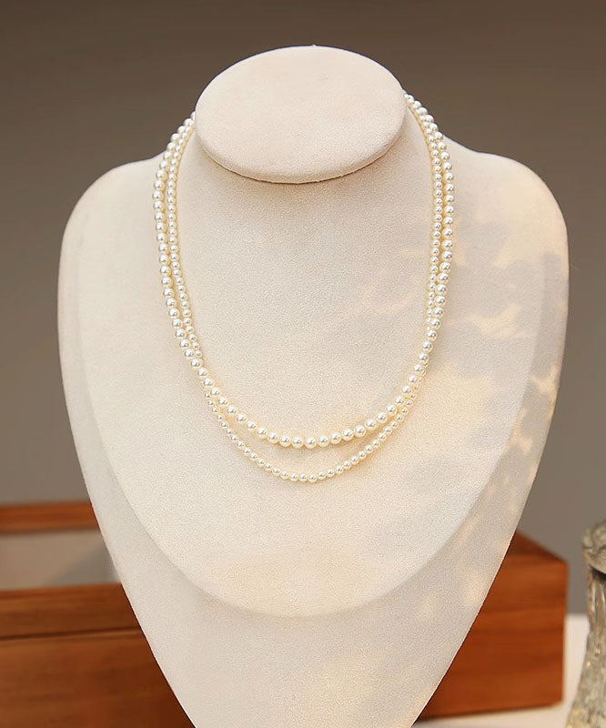 White Alloy Pearl Beadi Gratuated Bead Necklace Ya011