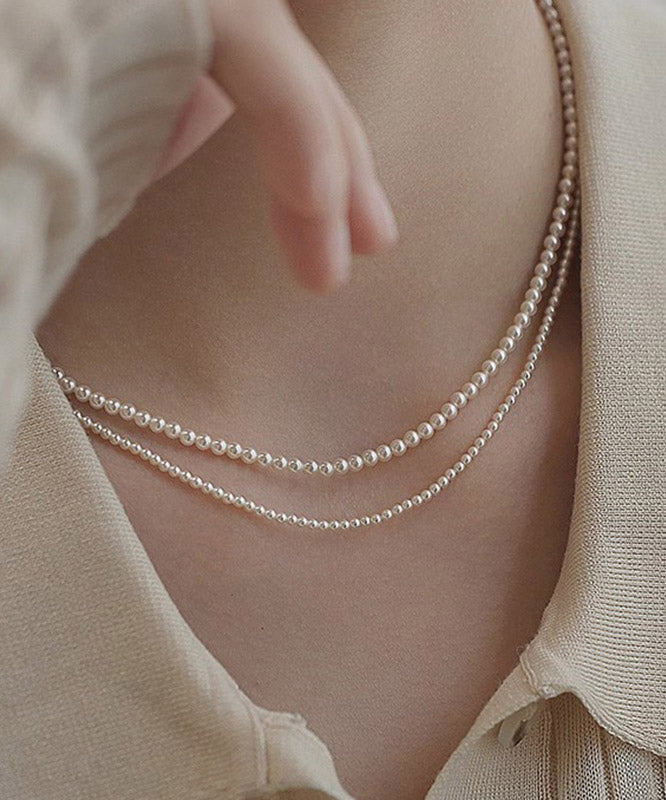 White Alloy Pearl Beadi Gratuated Bead Necklace Ya011