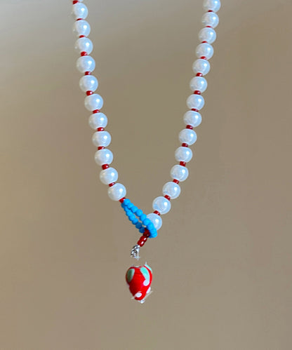 White Alloy Strawberry Pearl Pendant Necklace