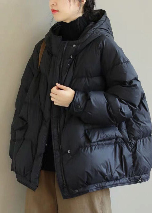 Diy Black Hooded Zip Up Drawstring Duck Down Down Coat Winter