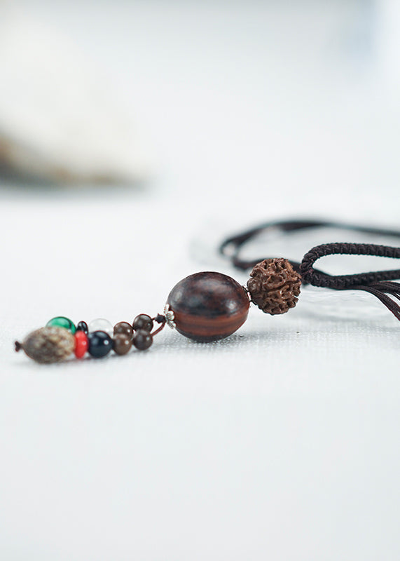 Diy Brown Hand Knitting Agate Walnut Wenge Bodhi Pendant Necklace