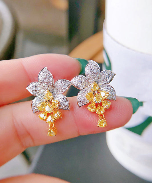 Diy Colorblock Alloy Zircon Crystal Stud Earrings