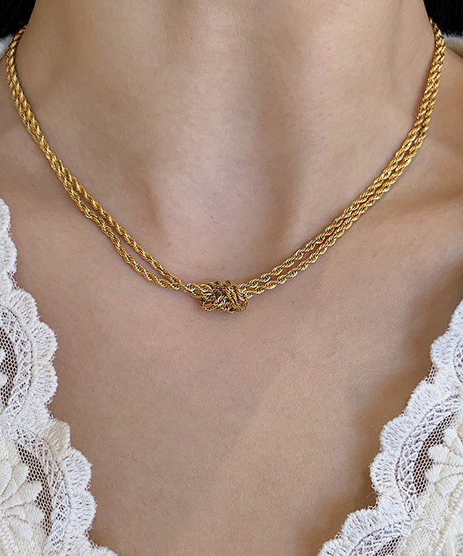 Diy Gold Stainless Steel Double Layer Fried Dough Twists Necklace