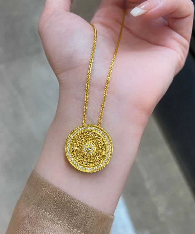 Diy Gold Sterling Silver Overgild Zircon Round Pendant Necklace