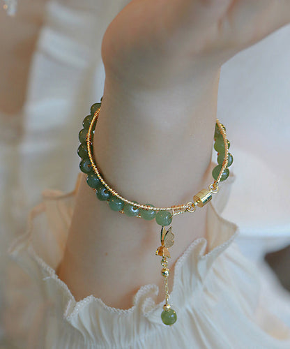 Diy Green Copper Overgild Jade Butterfly Tassel Charm Bracelet
