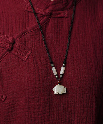 Diy Hand Knitting Jade Little Elephant Pendant Necklace
