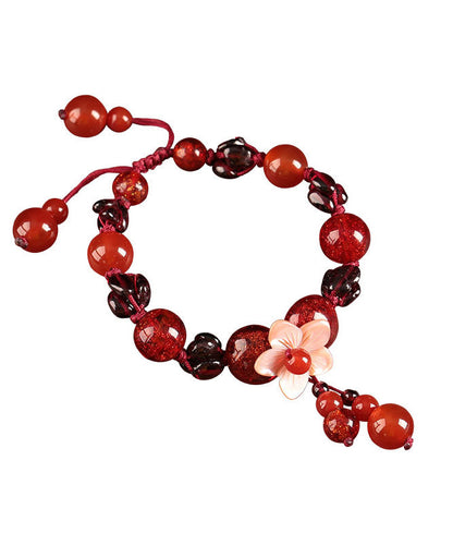 Diy Red Agate Coloured Glaze Shell Flower Garnet Charm Bracelet