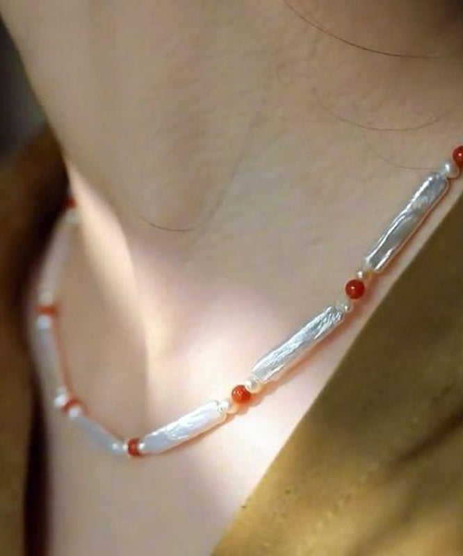 Diy Red Pearl Agate Beading Gratuated Bead Necklace Wq014