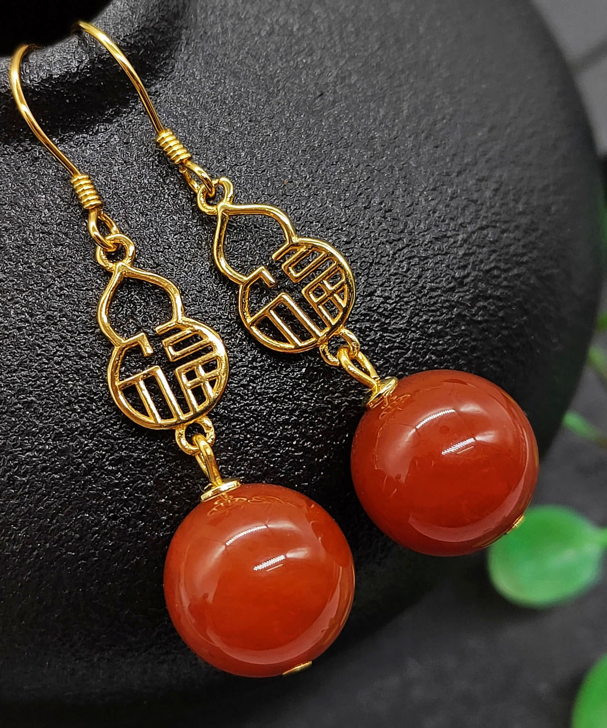 Diy Red Sterling Silver Overgild Agate Drop Earrings