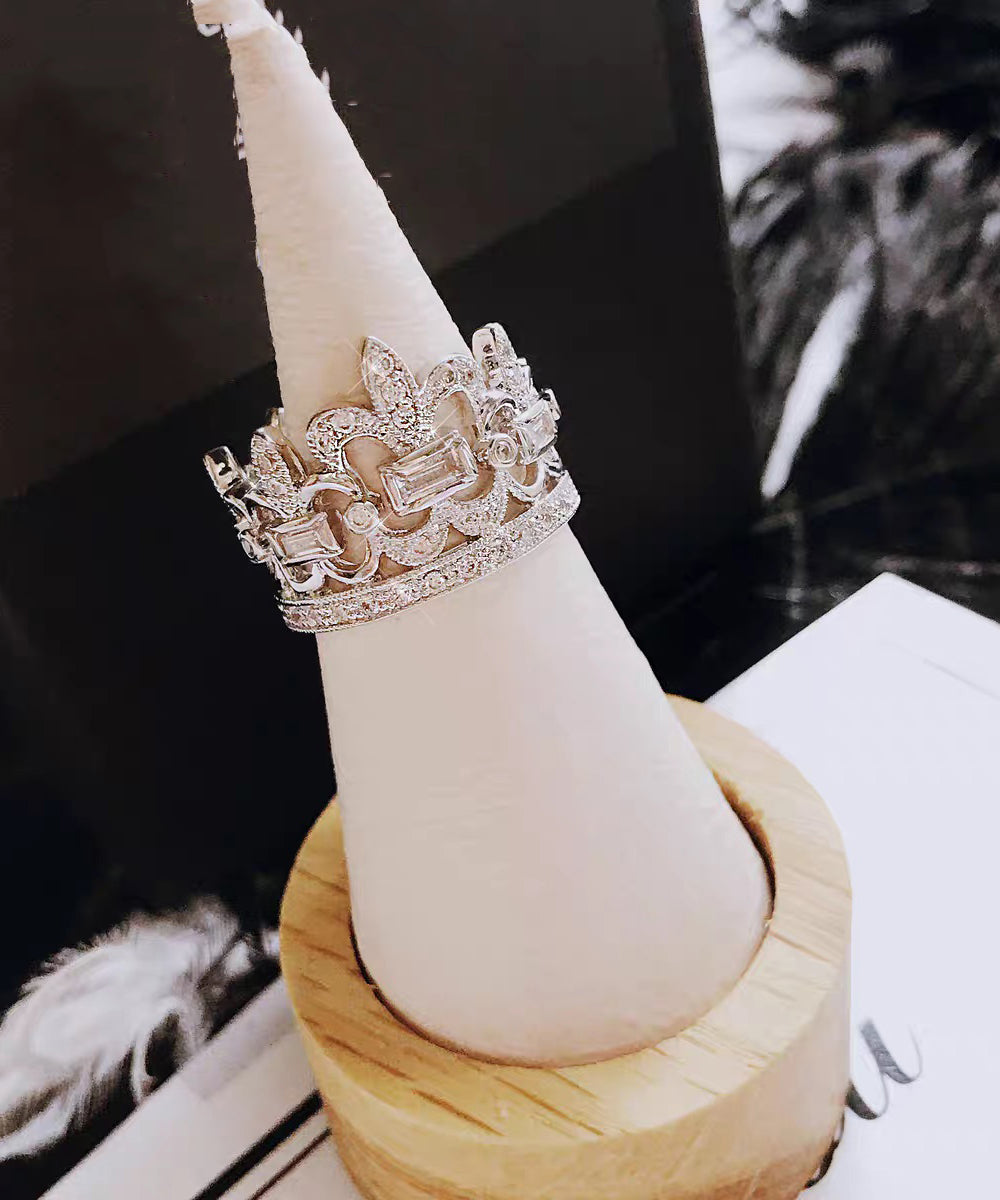 Diy Silk Alloy Zircon Hollow Out Crown Rings