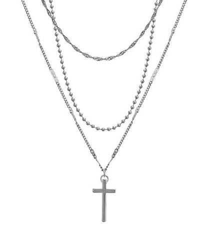 Diy Silk Stainless Steel Multilayer Cross Pendant Necklace