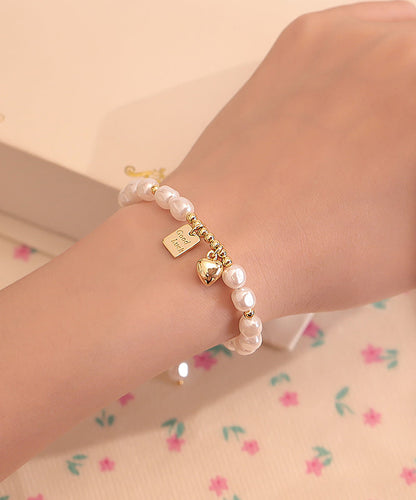 Diy White Alloy Pearl Oil Drip Love Charm Bracelet