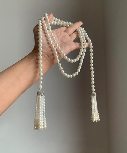 Tassel Pearl White Bead Diy Necklace Gratuated Alloy